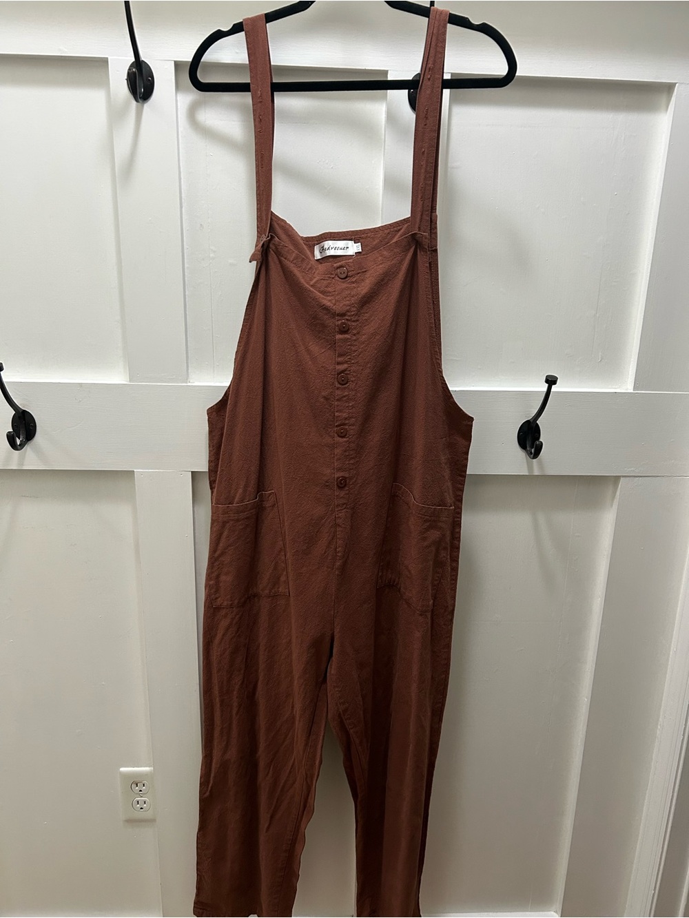 Rust Brown Button-Front Overalls